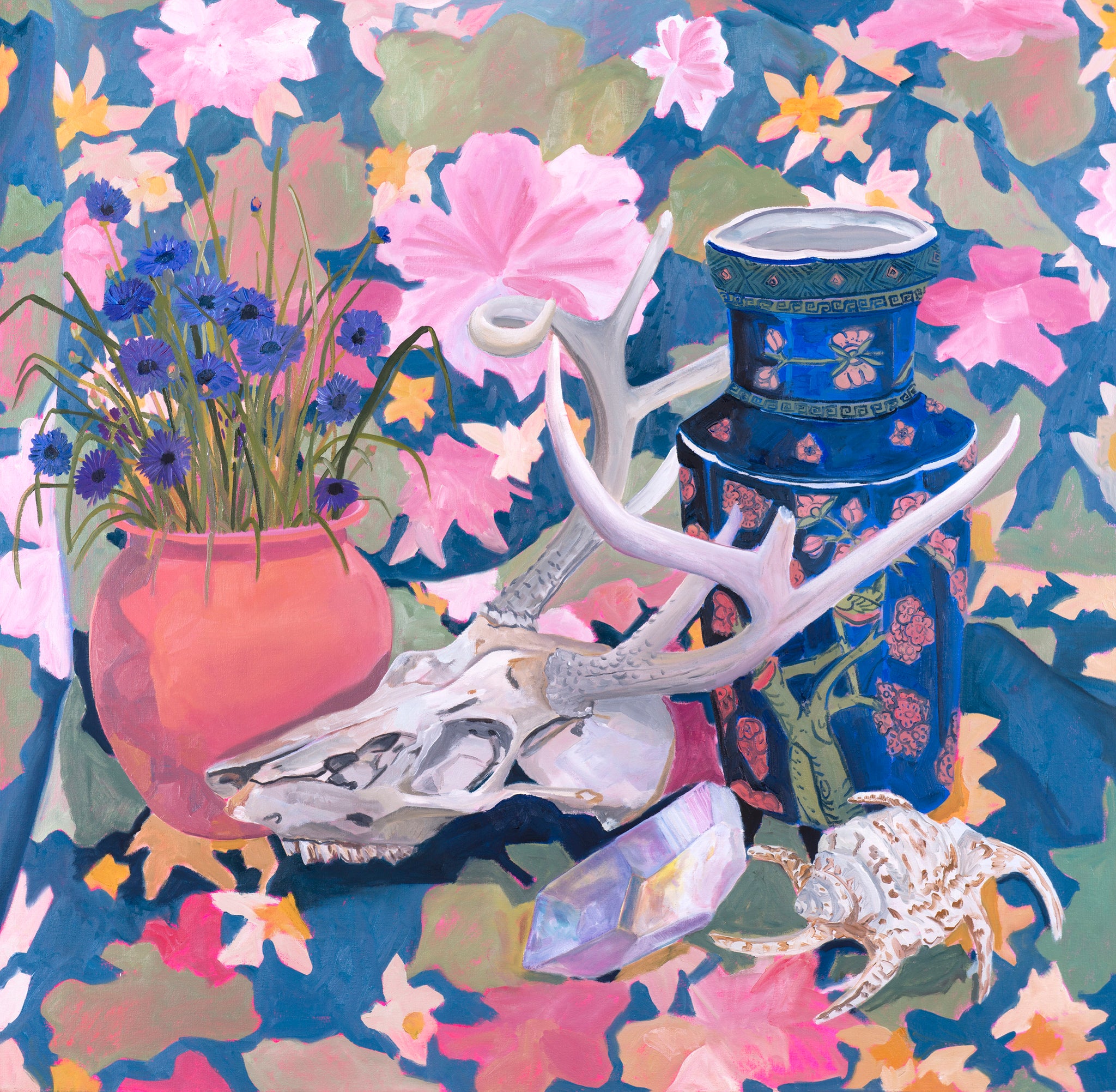 Anna Valdez - "Deer Skull with Blue Vase" print