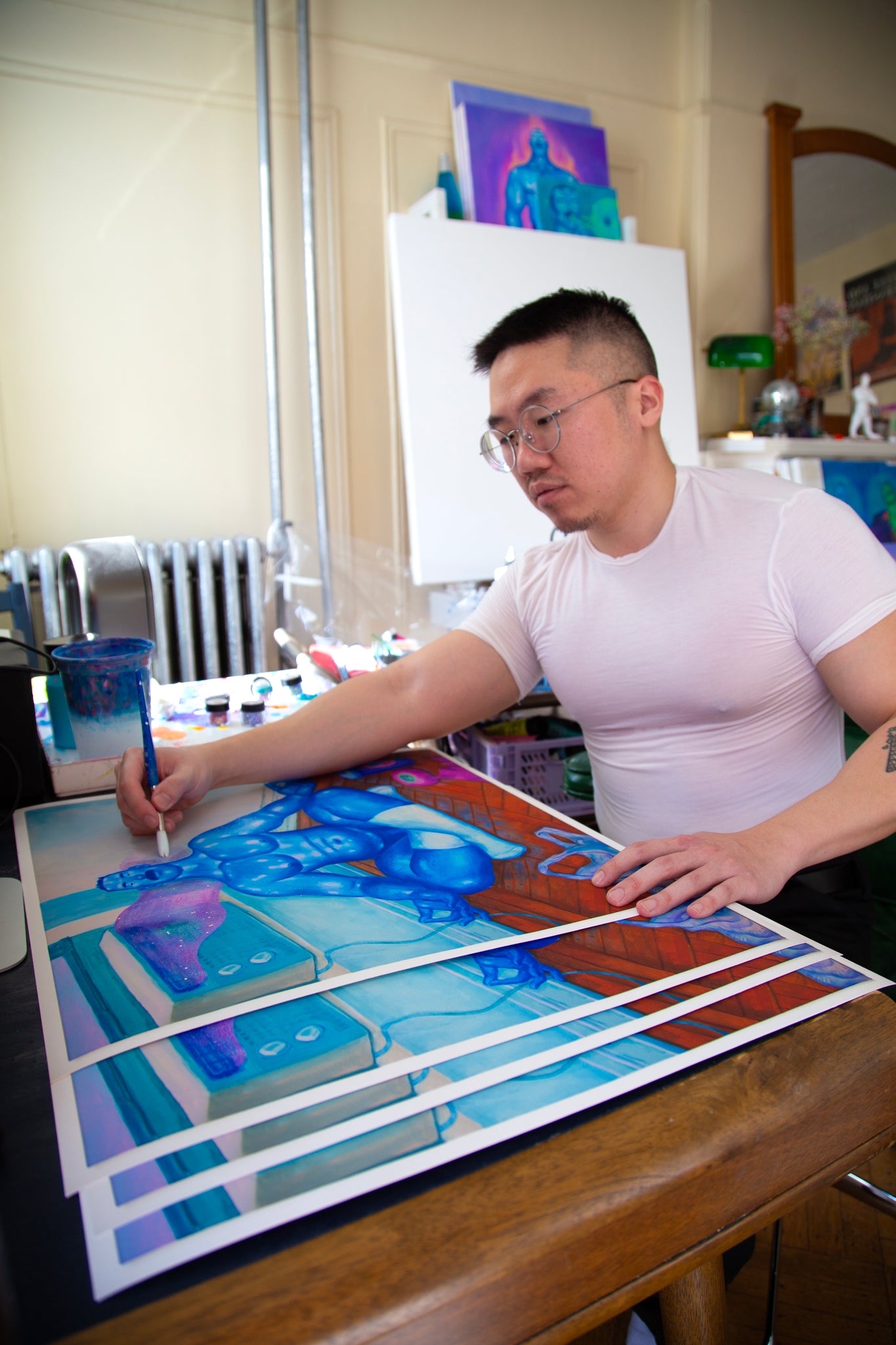 Artist Justin Yoon in his studio.