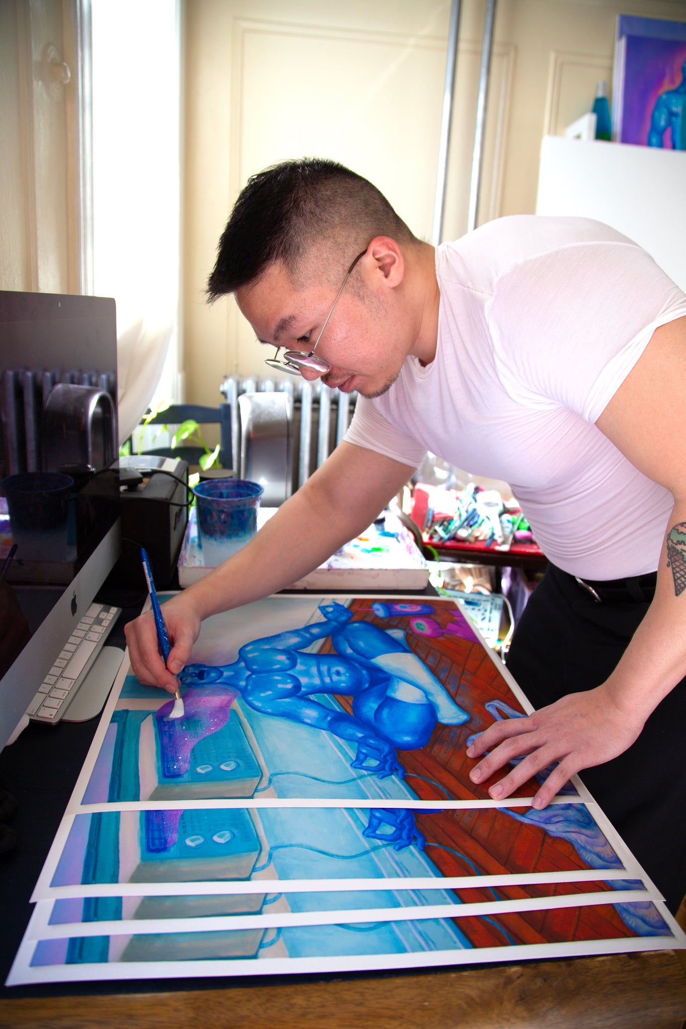 Artist Justin Yoon in his studio.