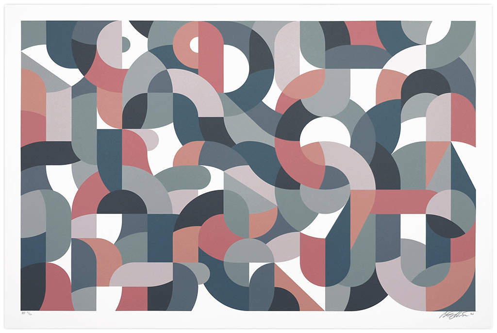 Scott Albrecht abstracted typography design in shades of blue lavender and red