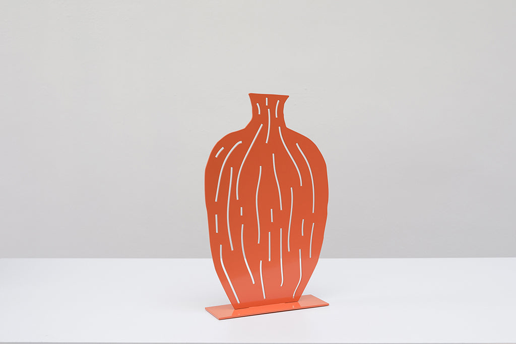 Steel sculpture of orange vase