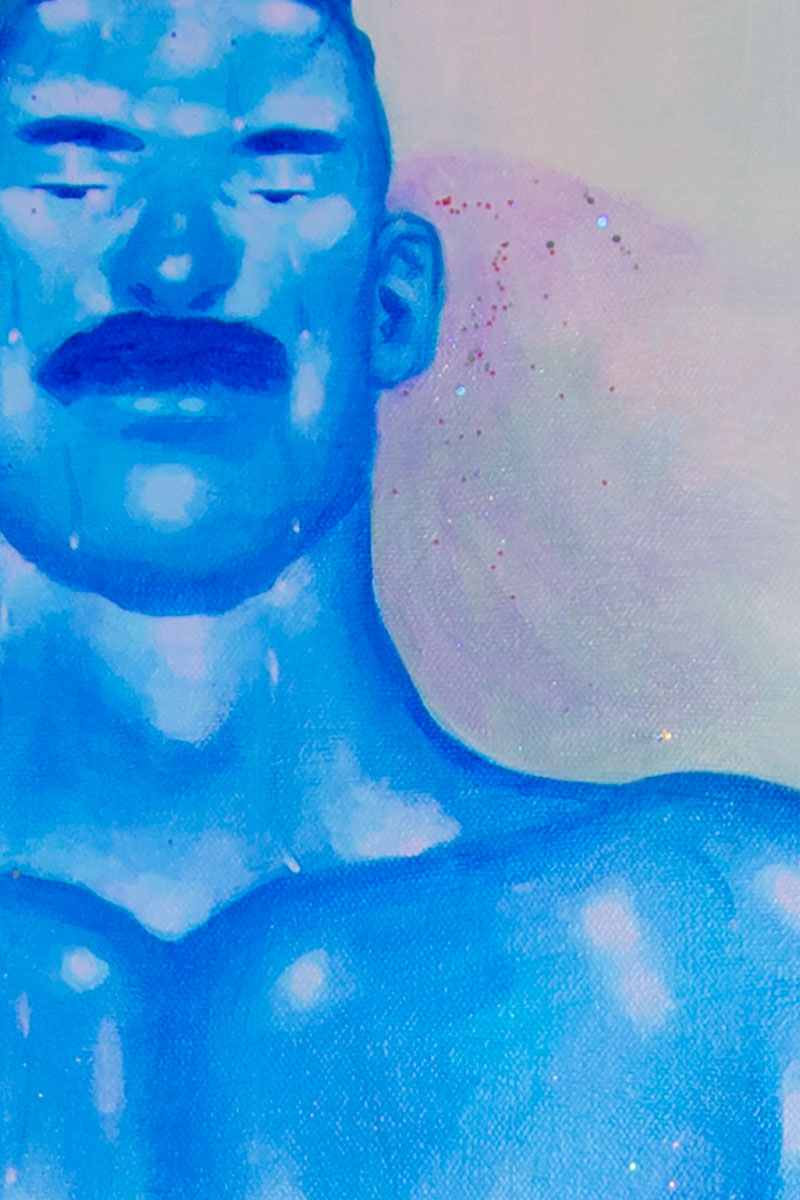 Illustration of a nude blue man by Justin Yoon.